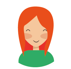 eine Frau mit roten Haaren und grünem Hemd